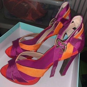 Magenta/Orange Peep Toe Heels